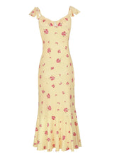 Voguable Vintage Slim Flower Print Square Collar Flying Sleeve All Match Elegant Long Dresses voguable