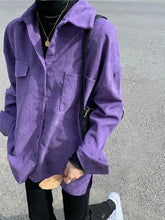Voguable Bf Women Corduroy Shirt Long Sleeve Spring Purple Loose Single Breasted Korean Ladies Turn Down Collar Shirt Coat voguable