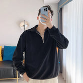 Voguable Fall Winter Zipper Long Sleeve Men Polo Sweatshirts Casual Fashion Harajuku Oversized Pullovers Punk Streetwear Black White Gray voguable