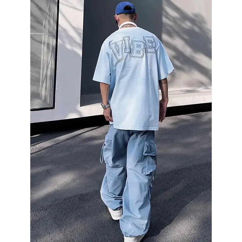 Voguable  Y2K Cargo Pants for Men Hip Hop Harajuku Parachute Cargo Trousers Male Blue Japanese Loose Casual Streetwear Hip Hop voguable