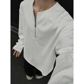 Spring Long Sleeved T-shirt Men Fashion White Pleated T Shirt Men Streetwear Korean Loose Zipper T Shirt Mens Top Plus Size 4XL voguable