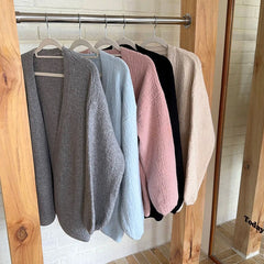 Open Front Knit Cardigan for Women Comfy Balloon Sleeve Open-front Sweater Coat Female Duster Cardi Casual Autumn Winter Outfit voguable