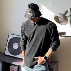 Men's Clothing V-Neck Loose Fit Long Sleeve T-Shirt Spring and Autumn New Arrival Fitness Muscular Fit Sportswear Comfortable voguable