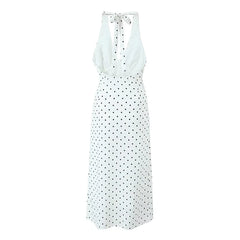 Vintage Polka Dot Halter Dresses Women Sexy Backless A-line Holiday Party Dress Summer Robe