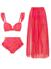 3 Pieces Push Up Bikini High Waist Swimsuit & Skirt Sexy Ruffle Swimwear Women Bathing Swimming Swim Suit Female Beachwear