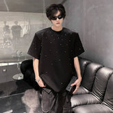 Metal Pearl Embellished Men Round Neck Cotton Tshirt man Breathable Comfort Casual 2024 Trendy Tee Top Fashion Loose Fit Plain voguable