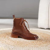 Women Ankle Boots Square Toe Cross-Tied Thick Heels Shoes Woman Rear Zipper Basic Office Lady Short Boots New Autumn Winter voguable