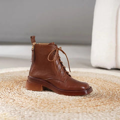 Women Ankle Boots Square Toe Cross-Tied Thick Heels Shoes Woman Rear Zipper Basic Office Lady Short Boots New Autumn Winter voguable