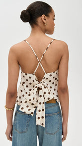 Fashion Polka Dot Print Camisole 2025 New Backless Lace-up Beige Sexy Summer Tank Chic Ruffle Patchwork Slim Top Vest For Women voguable