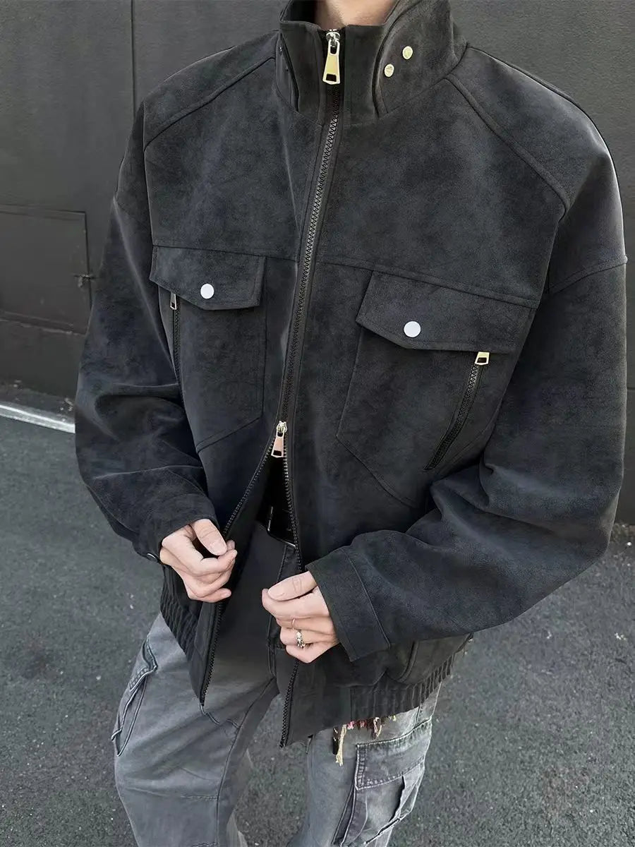 Street Zipper Jacket High-end Handsome Stand-up Collar Coat American 2025 Retro Handsome Work Jacket Loose Top Urban voguable