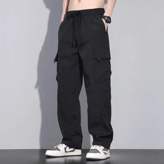 Spring Autumn New Fashion Solid Elastic Waist Casual Pants Men's Clothing Straight Thin Style Loose Sport All Match Chic Trouser voguable