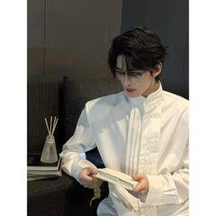 Spring New Niche Shirt Deconstructed Stand Collar Long-sleeved Shirt Men's Mature Elegant Youth Design Feel Loose Casual Blouse voguable