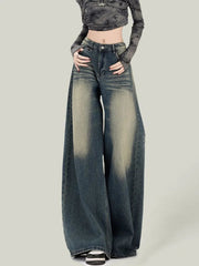 Women Streetwear Retro Jeans Loose High Waist Y2K Denim Pants Casual American Harajuku Fall Female Pockets Wide Leg Trousers New voguable