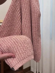Pink Knitted Cardigan for Women Long Sleeve V-neck with Invisible Button Front Sweater Jacket Teen-girl Fall Winter Cute Outfit voguable