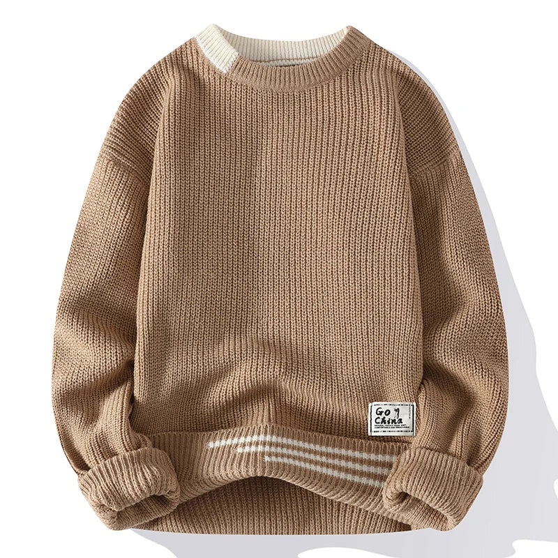 New Autumn Winter Korean Knit Pullovers Men Fashion Knitted Sweater Mens O-Neck Patchwork Casual Knitwear Slim Pullover Sweaters voguable