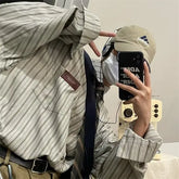 Voguable England Style Soft Cotton Fashion Shirts Single Patch Pocket Long Sleeve Standard-fit Button-down Man Casual Striped Shirt voguable
