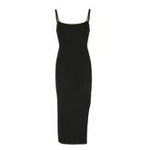 Solid Strap Backless Side Split Midi Dress mysite
