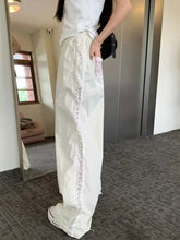 Sweet Lace Patchwork White Pants Y2K High Waist Preppy Thin Wide Leg Pants Korean Chic Loose Jogging Quick Drying Trousers New voguable