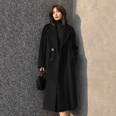 Winter Fashion Faux Woolen Coats Women Korean Elegant Solid Thick Belt Long Jacket Y2K Ladies Loose All Match Blends Outwear New voguable