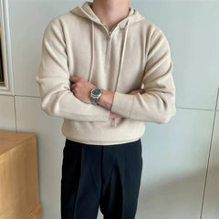 New British Leisure Men's Hooded Sweater Trendy Zip-up Preppy Style Slim-fit Long Sleeve Hoodies Casual Vintage Warmth Knitwear voguable
