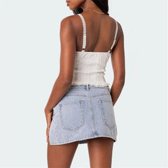 Lace Trim Tank Top Summer Women Solid Color Spaghetti Strap Sleeveless Camisole with Bow y2k Aesthetic Clothes Clubwear voguable