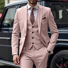 Voguable New Solid Suits for Men Slim Fit Groom Wedding Suits Tuxedo Best Man Blazer Vest Pants 3 Pieces Fashion Marriage Costume voguable