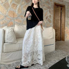 Fat Mm Large Size 300 Catties White Lace Skirt for Women in Spring New High-waisted Slim Big Sling Skirt voguable