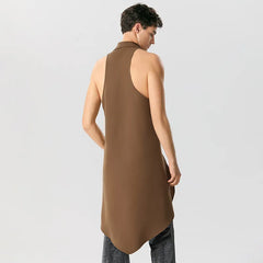 Men Vests Solid Color Lapel Sleeve Double Breasted Irregular Blazer Vests Streetwear Fashion Casual Male Waistcoats voguable