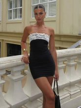 Lace Strapless Sexy Mini Dress For Women Robe Patchwork Off-shoulder Sleeveless Backless High Waist Bodycon Club Dress voguable