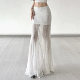 Voguable Y2K Fishtail Skirt French Lace European American Style Perspective Low Waist Loose Pure Desire Summer Skirt voguable