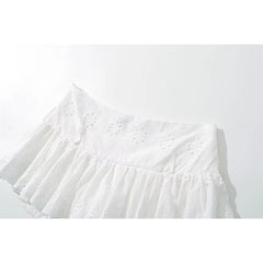 Cool Girl Hollow Out Embroidery White Mini Skirt For Women Sexy Low Waist Summer Skirts With Shorts Lining