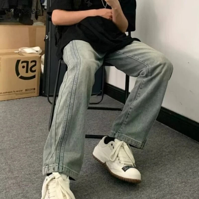 Blue Jeans for Men Washed Simple Fashion Vintage Straight Trousers High Street Personality Handsome Ulzzang Pantalones Hombre voguable