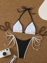 Voguable Sexy White Black Patchwork Micro Bikini Women Halter Push Up Bra Bandage Thong Swimsuit Bathing Suit Holiday Pool Swimwear voguable