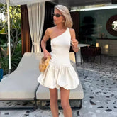 TARUXY Elegant Knit Dress Women Sleeveless Off Shoulder Splice Folds Mini Dresses Ladies Hoilday Slim High Waist Dress Femme New voguable