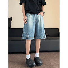 Short Men Blue Washed Denim Shorts Casual Distressed Design Summer Streetwear Fashion Comfort Fit Men Denim Shotrt voguable