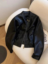 Vintage Biker Women Pu Jackets Streetwear Casual Long Sleeve Y2K Coat American Retro Pockets O Neck Fall Winter Outwear Tops New voguable