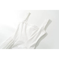 YENKYE New Women Midi Long White Tank Dress Sexy Sleeveless Low Waist Elegant Holiday Party Dresses Female Cotton A-line Robe voguable