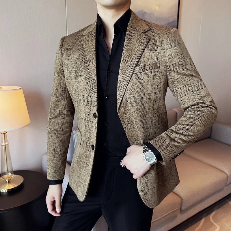 Voguable Men's British Style Fashionable Luxury Suit Jacket High-quality Plaid Slim Fit Business Social Blazer Wedding Dress Party Jacket voguable