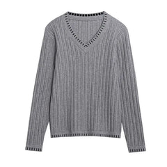 Autumn Winter New Women Sweater Korean Fashion V-Neck Striped Patchwork Loose Long Sleeve Pullovers Bottoming Shirt Knitted Tops voguable
