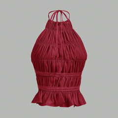 Tanks Summer Fashion Basics Shirring Sleeveless Halter Neck Casual Tanks For Women voguable