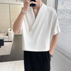 Solid Color Men Apple Collar T Shirt Unique Design Streetwear Fashion Casual Top Trendy Street Performance Tee Comfort Urban voguable