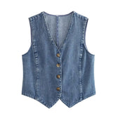 Voguable Women Blue Denim Waistcoat Sexy Sleeveless Single Breasted Female Summer Vest Top voguable