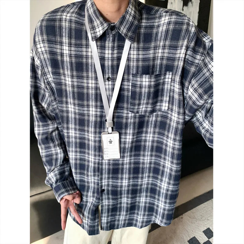 Autumn Long Sleeved Shirt Men Fashion Retro Plaid Shirts Men Japanese Streetwear Loose Casual Shirt Men Large Size 4XL voguable