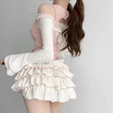 Voguable Chic Japanese Style Kawaii Clothing 3 Piece Skirts Set Women Bodycon Slim Even Party Clothing Autumn Lolita Suits Y2k Crop Tops voguable