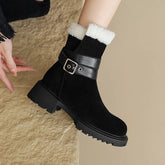New Cow Suede Leather Snow Boots Women Warm Winter Boots Platform Boots Side Zipper Fashion Ankle Boots Shoes for Women voguable