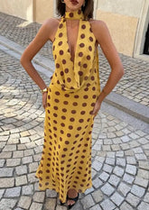 Voguable Spring/Summer New Women's Fashion Retro Elegant Wind Neck Deep V-Wave Dot Dress Women's Wear voguable