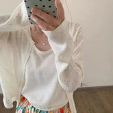 Voguable Round Neck Ice Silk Knitted Sun Protection Cardigan Women Summer Thin Suspender Skirt Small Outer Shawl Hollow Solid Sweater voguable