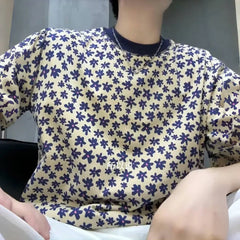 Voguable Men's Floral Print Crew Neck Short Sleeve T-shirt Casual Loose Summer Tee Tops voguable