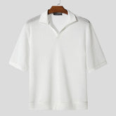 Men Shirt Solid Color Hollow Out Short Sleeve Summer Casual Men Clothing See Through Streetwear Fashion Male Shirts voguable