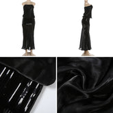 Voguable Women Strapless Maxi Dress Sheer Draped Sequin Waist Slim Bodycon Sexy Y2K Party Club Evening Bodycon Vacation Outfit voguable